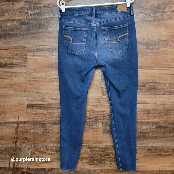 American Eagle Jeans 10 Hi Rise Jegging 360 Next Level Stretch Medium Dark Wash - Picture 2 of 12